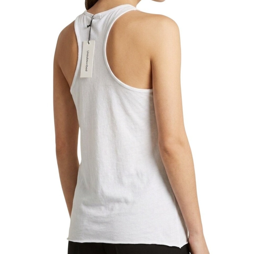 Unsubscribed Racerback Women's Size XS White Cotton Raw Hem Minimalist Tank Top